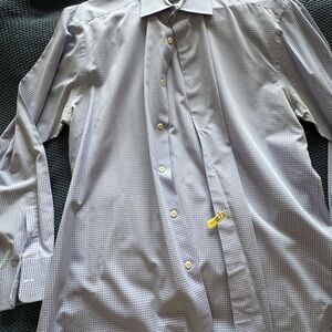 David Donahue Gray and White Dress Shirt Classic Formal